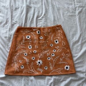 Embroidered Floral Tan Skirt